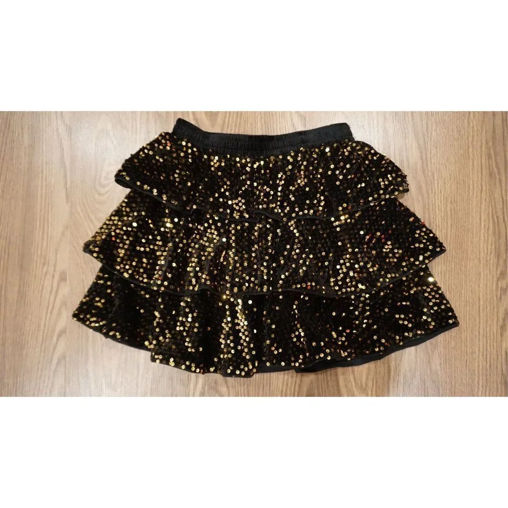 Grace Karin Girl's Sequin Ruffle Skirt - Gold/Black, Size 12Y - Picture 5 of 13
